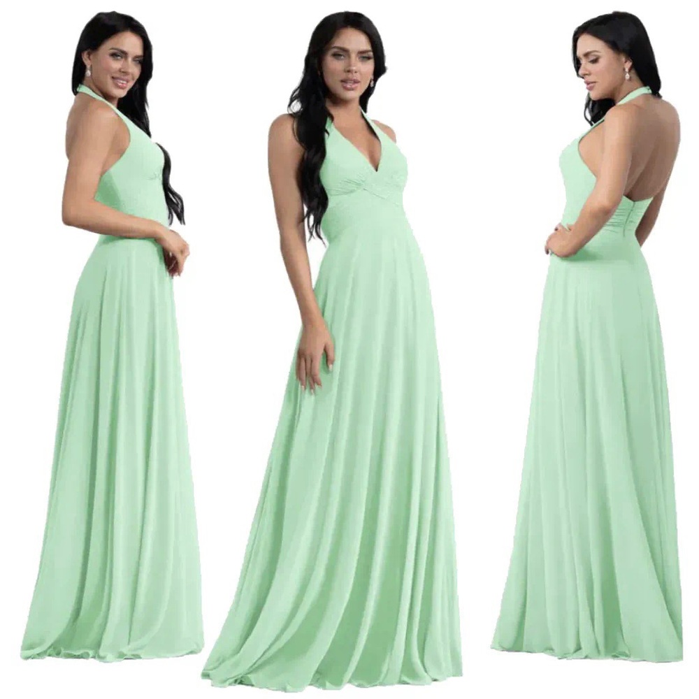 Mint Green “Suzi mint” chiffon a-line halter dress pretty maids. David’s bridal